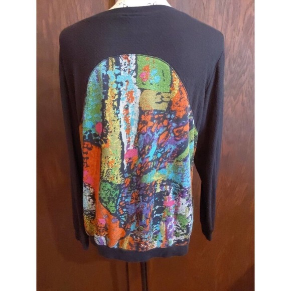 Parsley & Sage Womens Large Cardigan Button Artsy Wearable Art Colorful Black - Picture 2 of 7